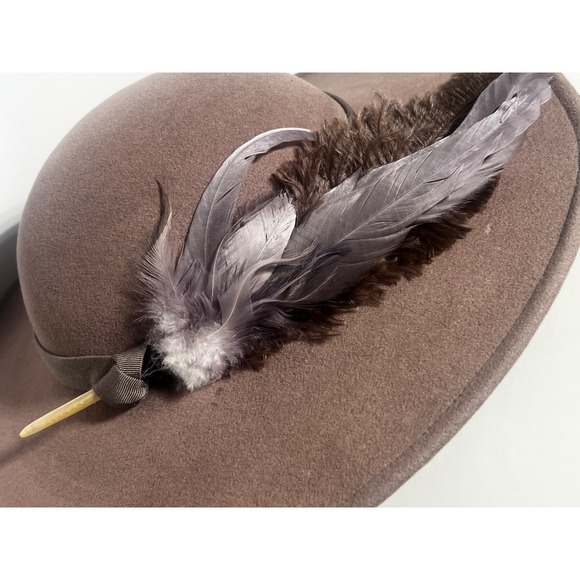 Mr John Classic Hat Brown 100% Excello Wool Feathered Wide Brim 1960\'s Bollman Mr John Classic Hat Brown Wool Felt Feather Wide Brim  main image 3